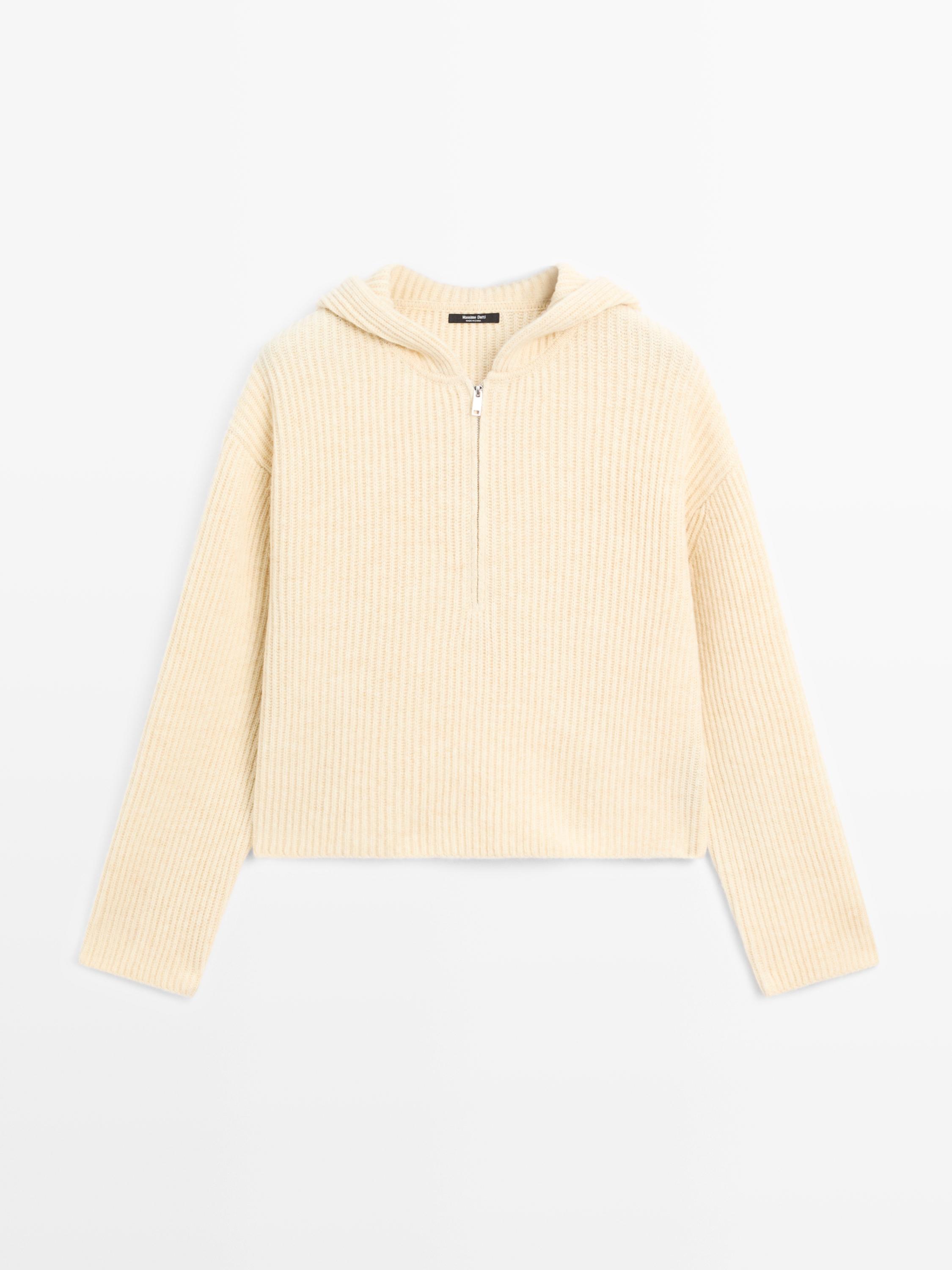 Knit wool blend sweater with hood detail